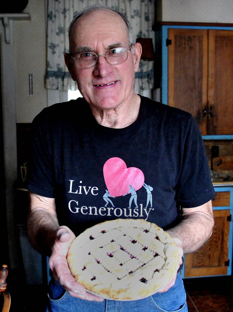 Dan Bicker averages making about 25 pies a month. A capital "P" or multiple "P's" marked on a kitchen wall calendar keep track of output. He made 313 pies in 2013. His personal favorite is elderberry.