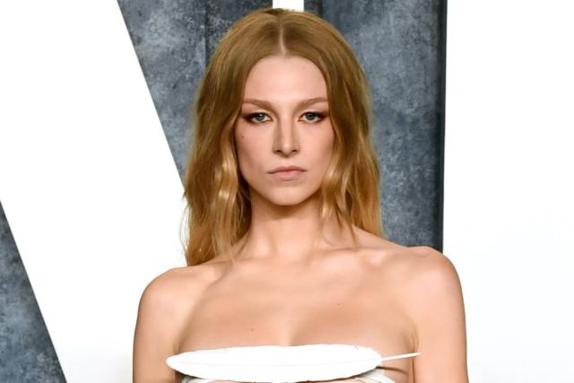 Hunter Schafer Wears Feather As a Bra at Vanity Fair Oscars Party