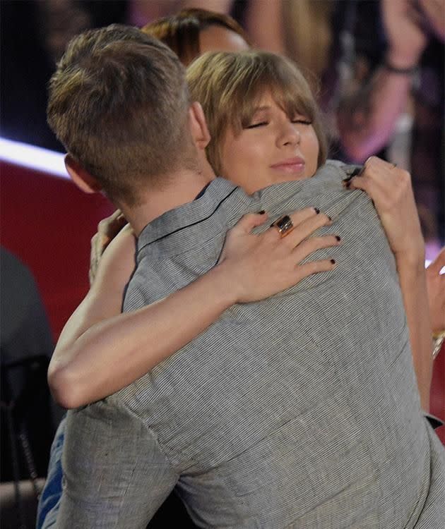 Taylor and Calvin keep things friendly. Photo: Getty