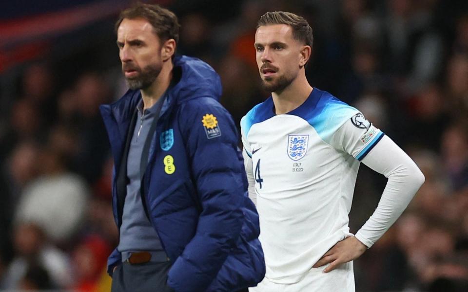 Gareth Southgate (R) Jordan Henderson (L) – England Euro 2024 squad announcement: Southgate axes Marcus Rashford and picks Adam Wharton