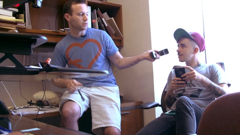 Joshua Block, left, and Chase Strangio in the documentary "The Fight.".