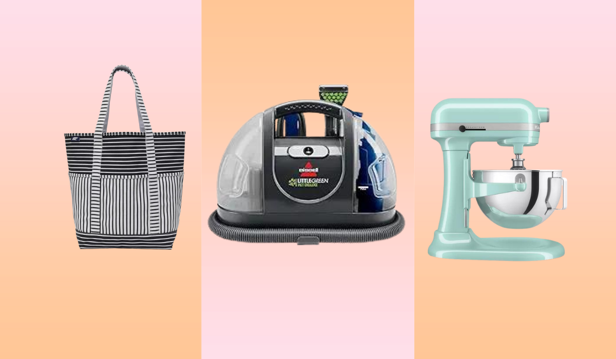 Lands' End tote; Bissell cleaner; KitchenAid stand mixer