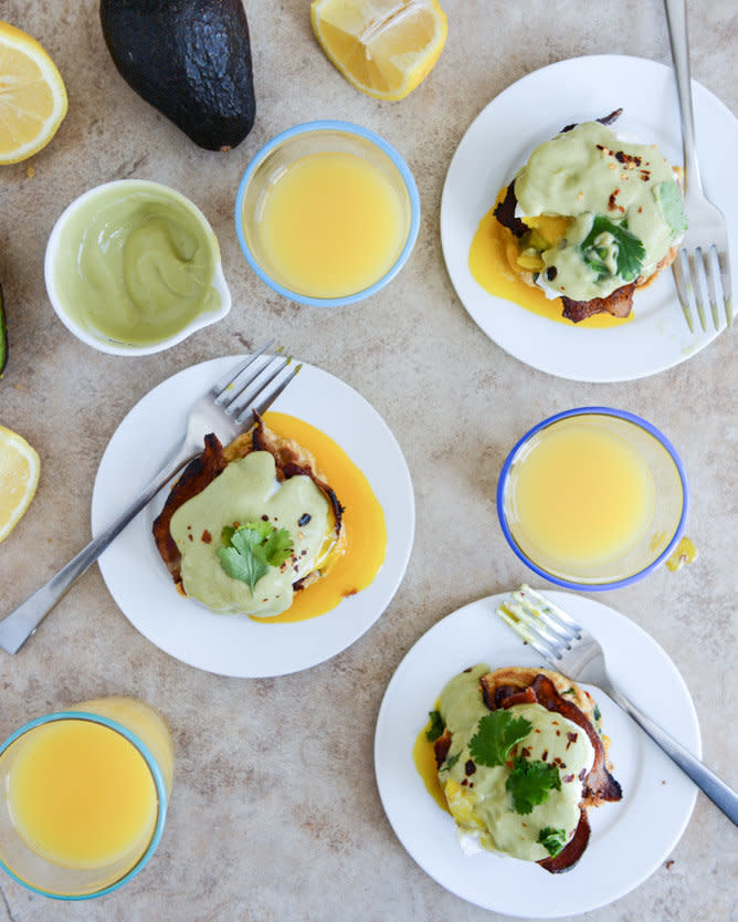 <strong>Get the <a href="http://www.howsweeteats.com/2014/03/sweet-corn-cake-eggs-benedict-with-avocado-hollandaise/" target="_blank">Sweet Corn Cake Eggs Benedict with Avocado Hollandaise recipe</a> from How Sweet It Is</strong>