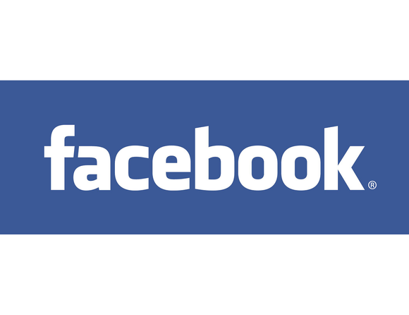 Facebook logo, white letters on a blue background.