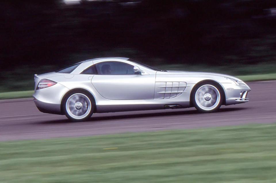 <p>The SLR (for <em>Sport Leicht Rennsport</em>, or Sport Light Racing) was named after a race car of the 1950s, and as the other part of its name suggested it was developed partly by the McLaren Group. Its supercharged <strong>5.4-litre</strong> V8 engine, developed by AMG and producing <strong>well over 600bhp</strong>, was mounted very far back, which meant that the passenger compartment had to be even further back, giving the car a resemblance, at least in profile, to a <strong>Funny Car dragster</strong>.</p><p>“Not quite the all-conquering hypercar we had expected from two of the industry’s greats,” we said, but added, “The SLR was nevertheless a <strong>unique and intoxicating beast</strong>.”</p>