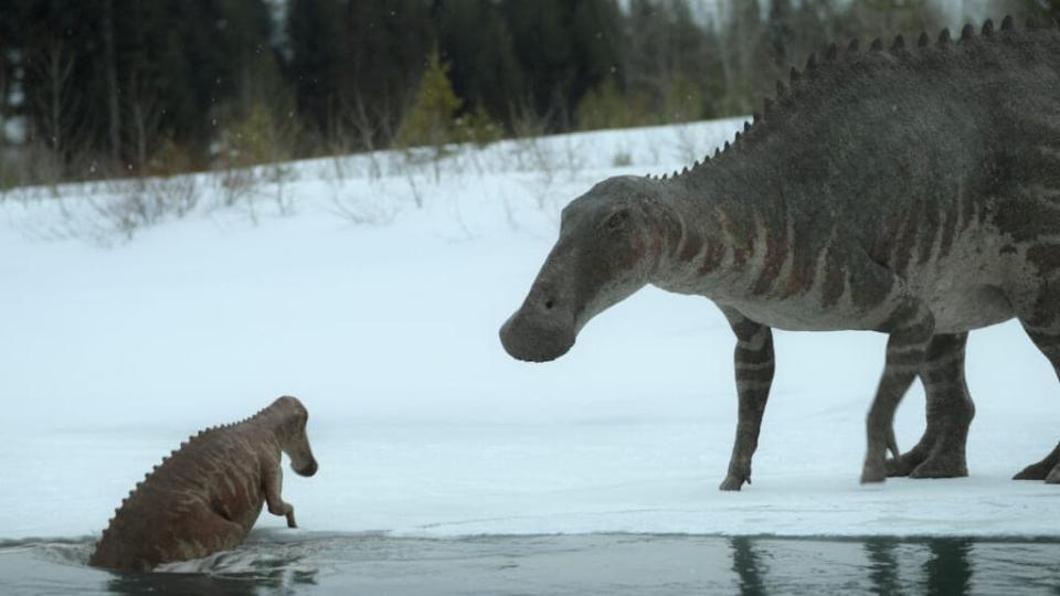 Edmontosaurus and juvenile shown in “Prehistoric Planet” (Apple TV+)