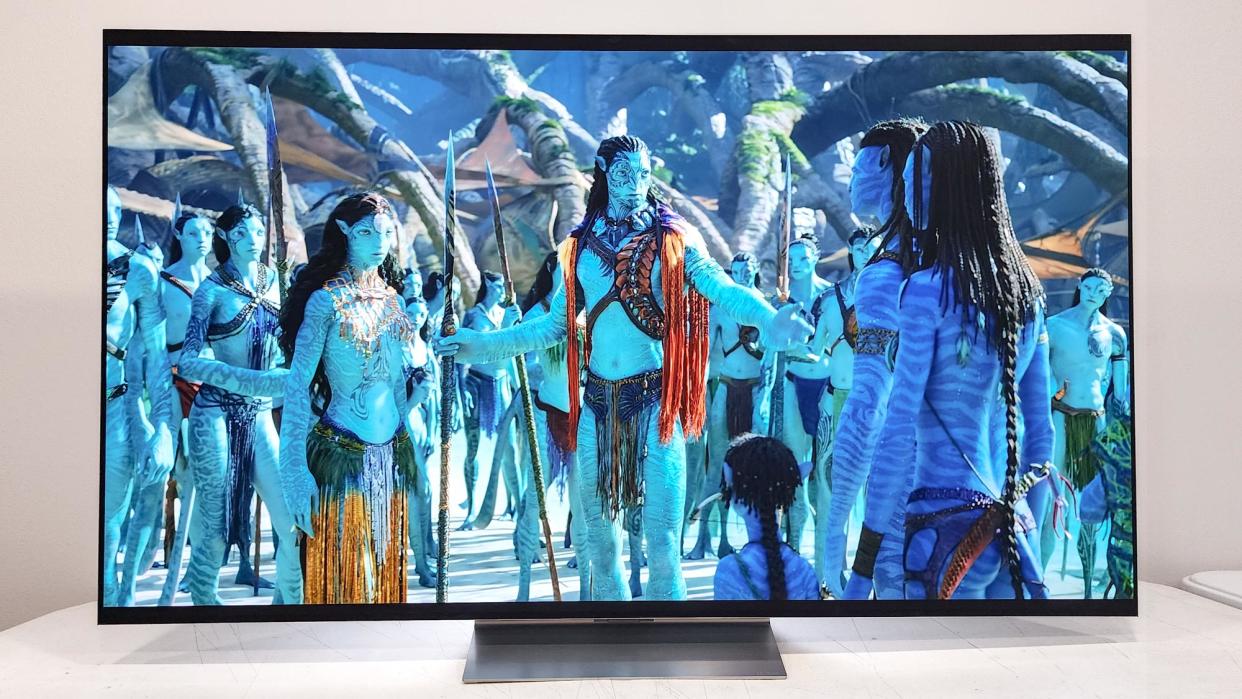  LG G3 OLED TV shown on a table with a scene from Avatar 2 playing. 
