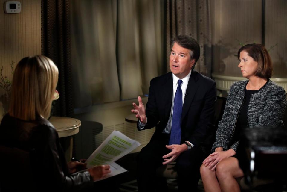 Brett Kavanaugh and his wife Ashley during a TV interview with Fox News (AP)