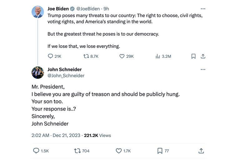 La respuesta de Schneider al posteo de Joe Biden en X , que luego eliminó