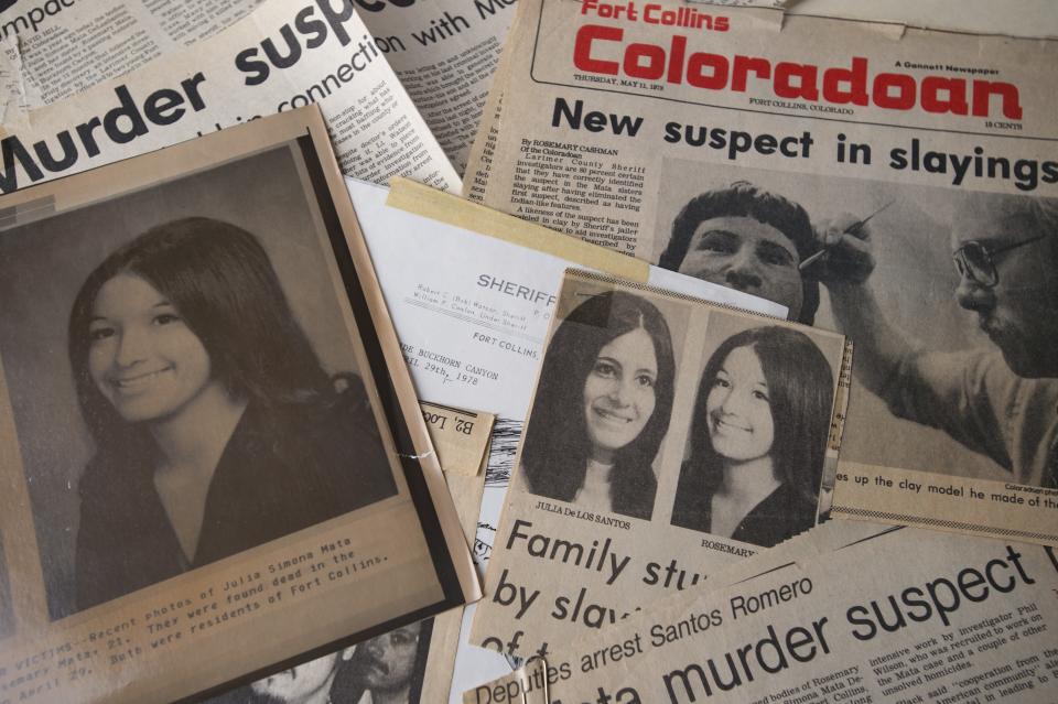 Coloradoan clips about the 1978 murders of Fort Collins sisters Rosemary Mata and Julia Mata DeLosSantos are pictured.