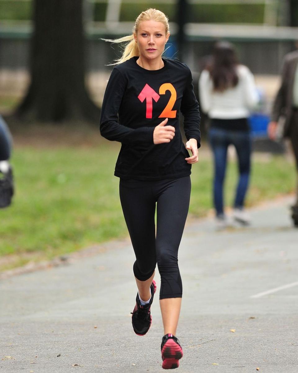 <p>Paltrow credits her long-time trainer Tracy Anderson—plus a (mostly) clean diet low in grains and sugar, according to <a href="https://www.shape.com/celebrities/interviews/gwyneth-paltrow-diet-cleanse" rel="nofollow noopener" target="_blank" data-ylk="slk:Shape;elm:context_link;itc:0;sec:content-canvas" class="link "><em>Shape</em></a>—for her top-notch physique. The 45-year-old is also a fan of infrared saunas, often praising their detoxifying properties. </p>