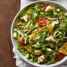 <p>Peppery arugula, grilled corn and a tangy lime vinaigrette give this healthy taco salad recipe a serious upgrade. This recipe is the perfect vehicle for using the crushed-up tortilla chips at the bottom of the bag. <a href="https://www.eatingwell.com/recipe/254619/grilled-chicken-taco-salad/" rel="nofollow noopener" target="_blank" data-ylk="slk:View Recipe;elm:context_link;itc:0;sec:content-canvas" class="link ">View Recipe</a></p>