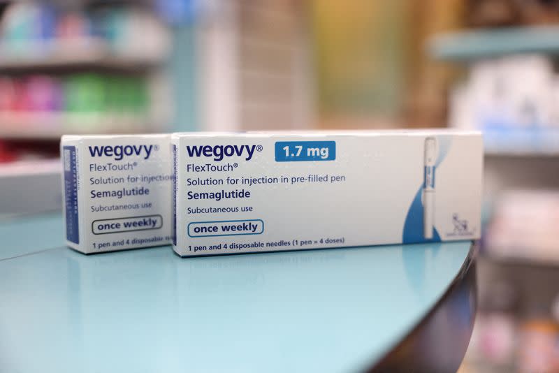uk bFILE PHOTO: Boxes of Wegovy made by Novo Nordisk are seen at a pharmacy in London