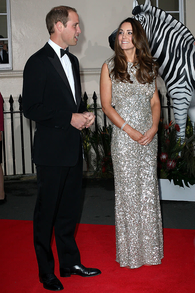 Kate Middleton in one of her many Jenny Packham looks at the Tusk Conservation awards in 2013. (Photo: Getty)