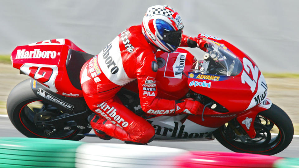 Troy Bayliss competing in the Grand Prix of Japan in Suzuka on April 6, 2003.