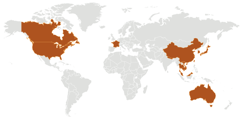 The countries where coronavirus cases have been confirmed. Source: CDCP