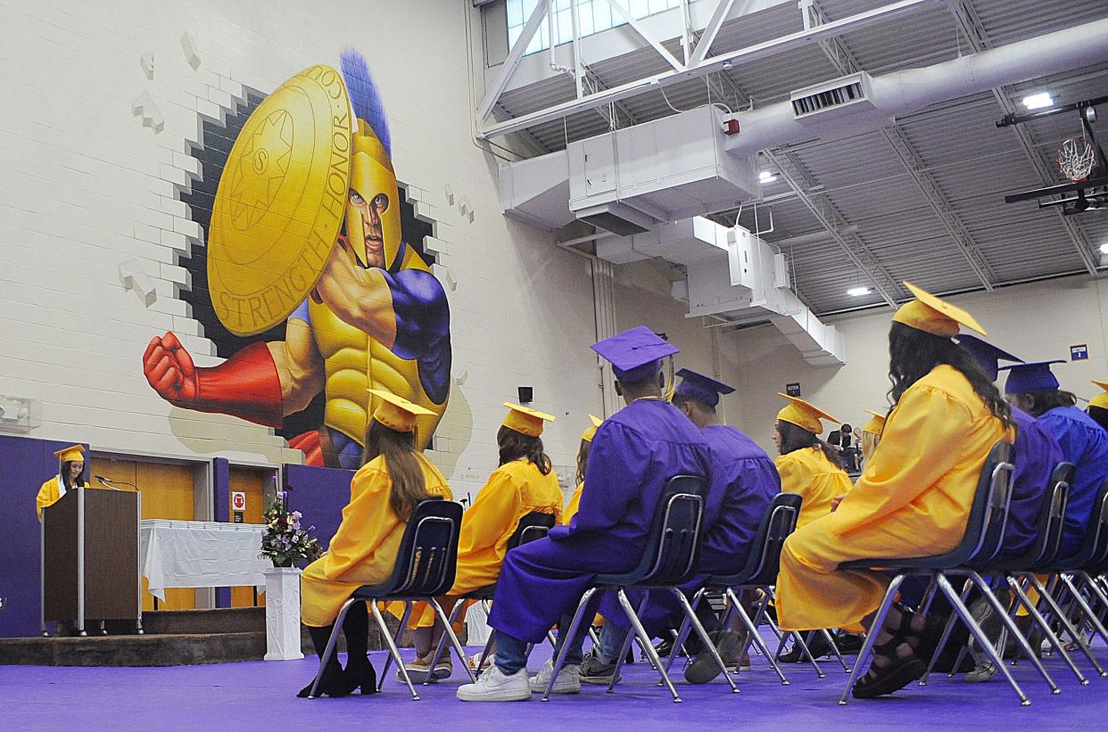 Graduates listen as co-valedictorian Devyn Reggi speaks Sunday, May 22, 2022, during the 2022 commencement ceremony at Sebring McKinley High School.