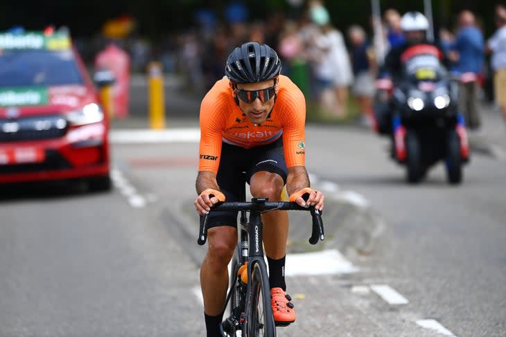 <span class="article__caption">Luis Angel Mate (Euskaltel – Euskadi) fired off a solo attack during the stage, having pledged to plant trees for every kilometer he is clear. </span> (Photo: Tim de Waele/Getty Images)