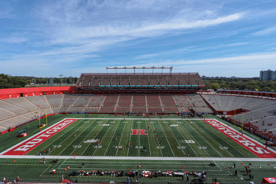 Oct 2, 2021; Piscataway, New Jersey, USA; A general view of the field at SHI Stadium before the game between the Rutgers Scarlet Knights and the <a class="link " href="https://sports.yahoo.com/ncaaw/teams/ohio-st/" data-i13n="sec:content-canvas;subsec:anchor_text;elm:context_link" data-ylk="slk:Ohio State Buckeyes;sec:content-canvas;subsec:anchor_text;elm:context_link;itc:0">Ohio State Buckeyes</a>. Mandatory Credit: Vincent Carchietta-USA TODAY Sports