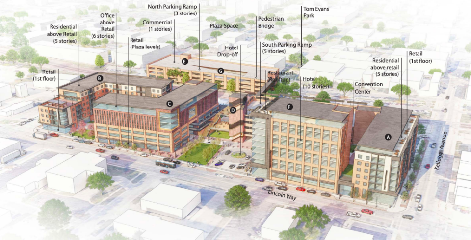 Tuesday's Ames City Council meeting included updates on a development north of the railroad tracks, adjacent to Ames Main Street, that will bring a parking garage, hotel and retail space to the area.