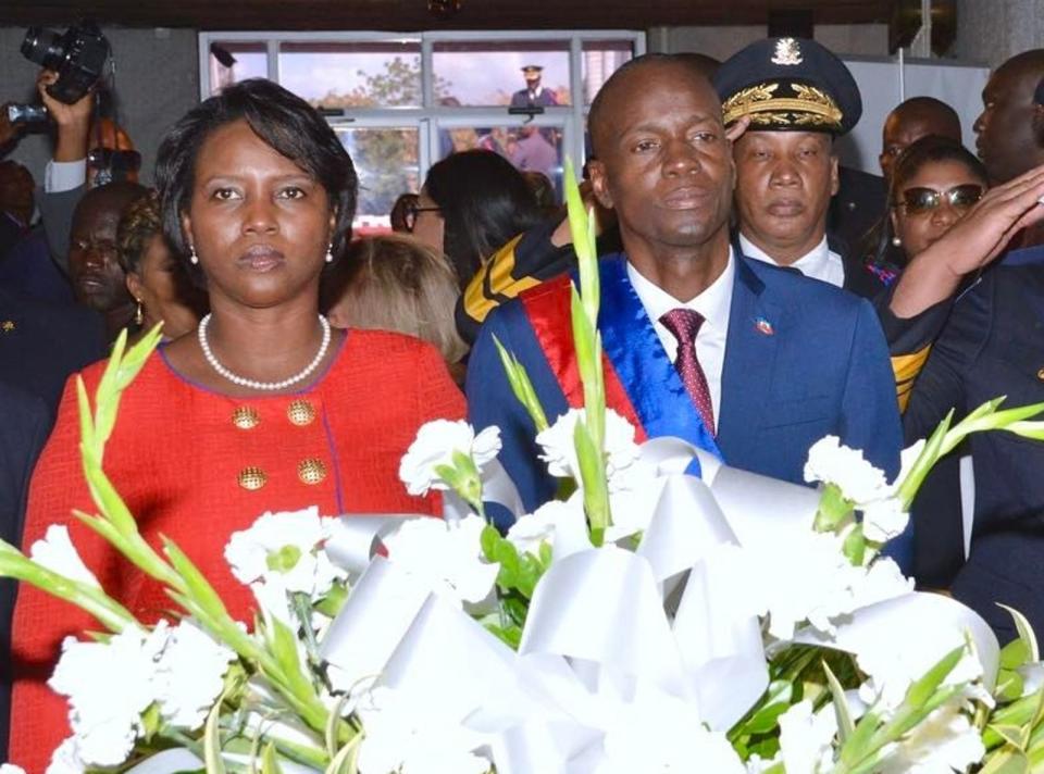 海地前總統摩依士（右）2021年7月遇刺身亡，其夫人瑪婷（左）如今卻被列為共犯。（翻攝自@martinejmoise IG）