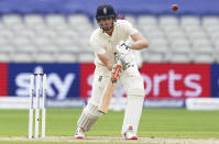 England's Dom Sibley during the first day of the second cricket Test match between England and West Indies at Old Trafford in Manchester, England, Thursday, July 16, 2020. (AP Photo/Jon Super, Pool)