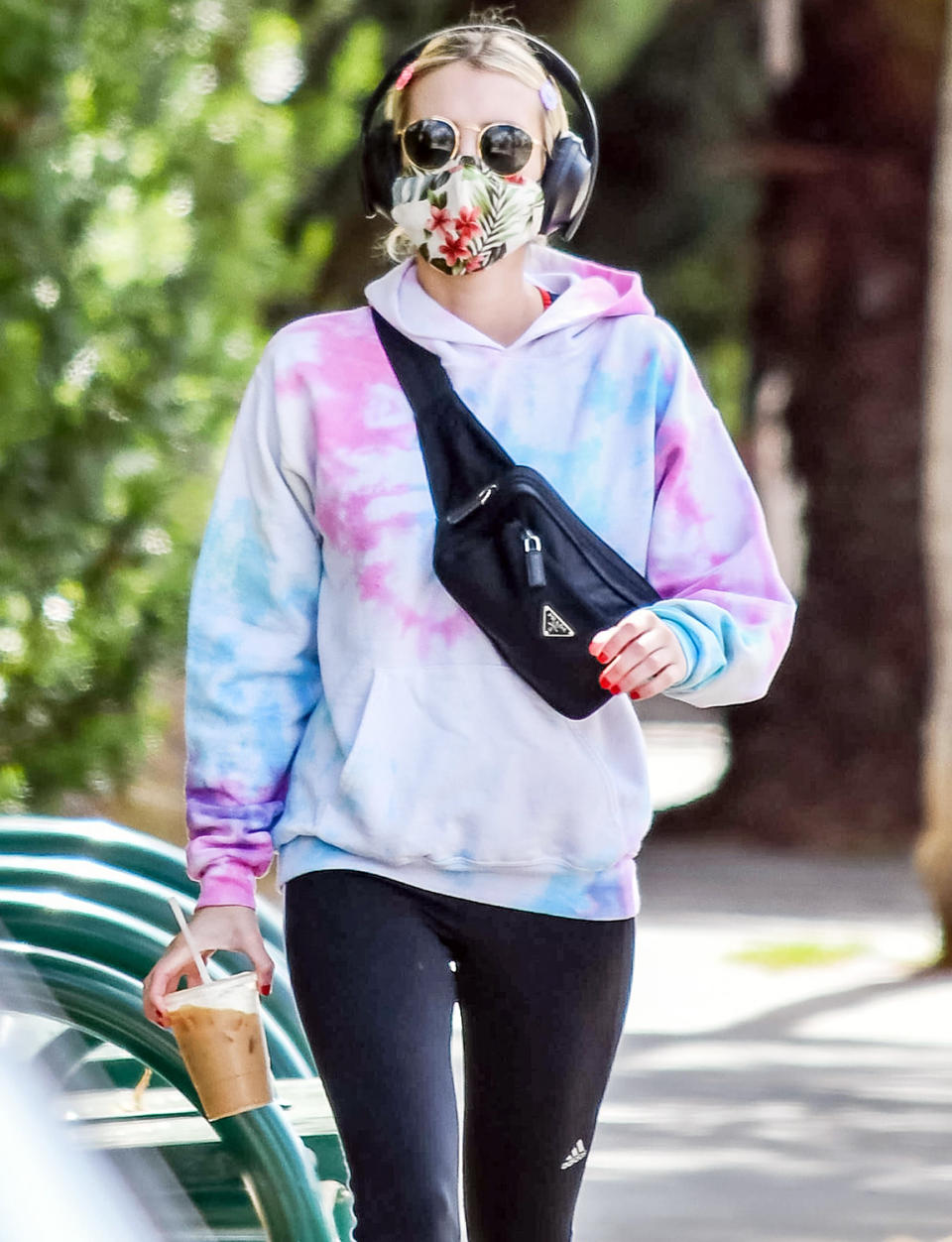 <p>Emma Roberts amps up her Tuesday walk by rocking a tye-dye sweatshirt and taking her iced coffee to-go in L.A.</p>