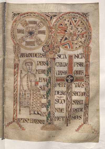 This ninth-century manuscript juxtaposes a physician with Christ’s cross. <a href="https://portail.biblissima.fr/en/ark:/43093/ifdatac55003a71476025ab60b3182cddfa4bc3288658f" rel="nofollow noopener" target="_blank" data-ylk="slk:Bibliothèque nationale de France;elm:context_link;itc:0;sec:content-canvas" class="link ">Bibliothèque nationale de France</a>, <a href="http://creativecommons.org/licenses/by-sa/4.0/" rel="nofollow noopener" target="_blank" data-ylk="slk:CC BY-SA;elm:context_link;itc:0;sec:content-canvas" class="link ">CC BY-SA</a>