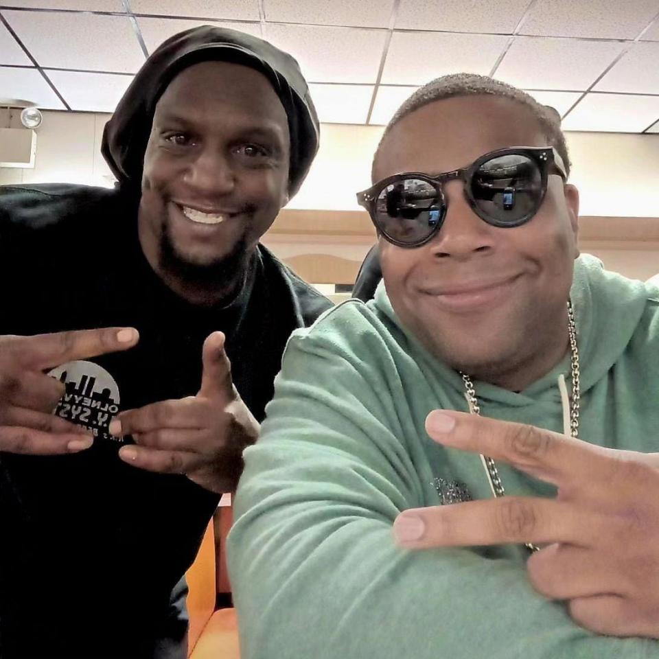 Kenan Thompson, "Good Burger 2" and "Saturday Night Live" star stopped into Olneyville New York System Saturday in Providence and took photos with staffer Cliff Scott,