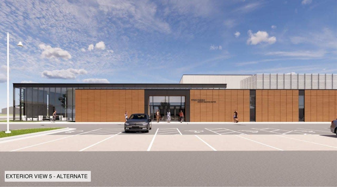 The city of Ames will start construction work on the Fitch Family Indoor Aquatic Center in the spring of 2024. This rendering depicts the north exit.