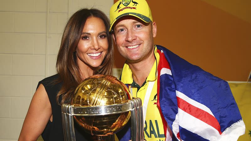 Michael and Kyly Clarke, pictured here celebrating his triumph at the Cricket World Cup in 2015.