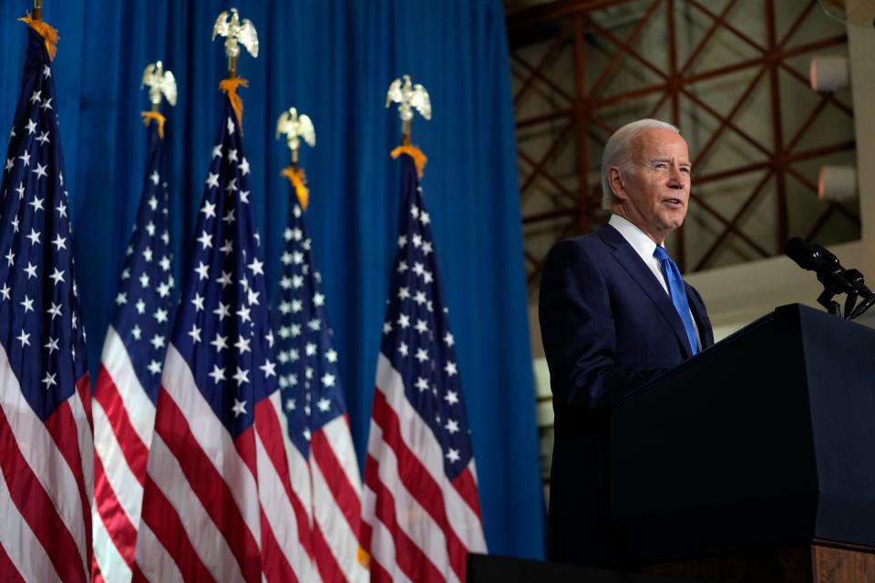 President Joe Biden speaks about threats to democracy ahead of next week’s midterm elections, Wednesday, Nov. 2, 2022, at the Columbus Club in Union Station, near the U.S. Capitol in Washington. (AP)