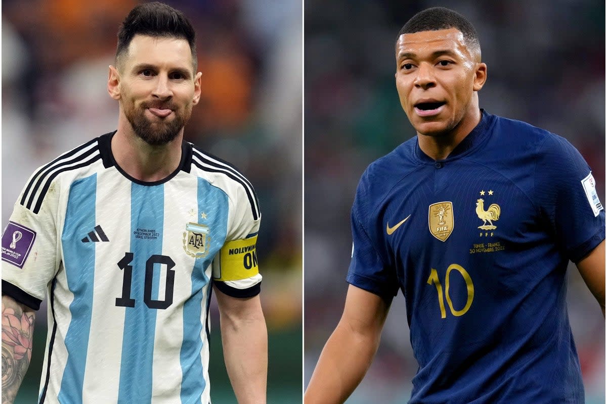 Paris St Germain stars Lionel Messi and Kylian Mbappe will go head-to-head in the World Cup final (PA)