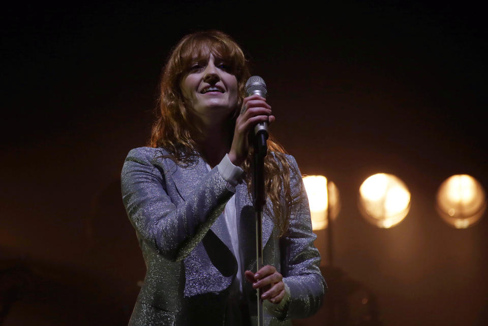 Florence Welch of Florence and the Machine performs on the Pyramid stage during Glastonbury Music Festival on Friday, June 26, 2015 at Worthy Farm, Glastonbury, England. (Photo by Joel Ryan/Invision/AP)