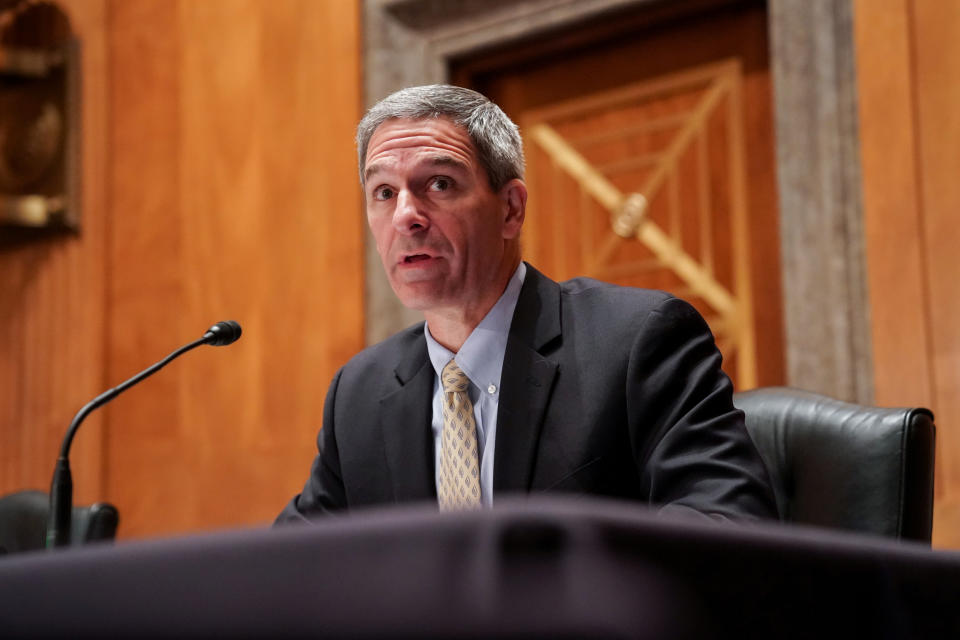 Ken Cuccinelli testifies at a Senate hearing.