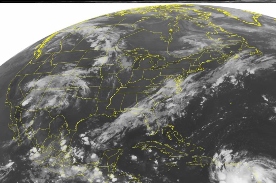 This NOAA satellite image taken Thursday, Aug. 23, 2012 at 1:45 a.m. EDT shows Tropical Storm Isaac spinning over the eastern Caribbean Sea. The system is now about 265 miles southeast of San Juan, Puerto Rico with maximum winds up to 45 mph. A Hurricane Warning is in effect for Haiti and the Dominican Republic and a Tropical Storm Warning is in effect for most of the Caribbean Islands. The forecast storm track takes Isaac over Hispaniola and Cuba through the weekend. To the north, a frontal boundary lingers over the Southeast and Gulf of Mexico and produces more heavy rains and strong thunderstorms. In the Plains, a trough of low pressure pushes a front through the Upper Midwest and kicks up some widespread thunderstorm activity. A few of these storms may turn severe with strong winds and large hail. (AP PHOTO/WEATHER UNDERGROUND)