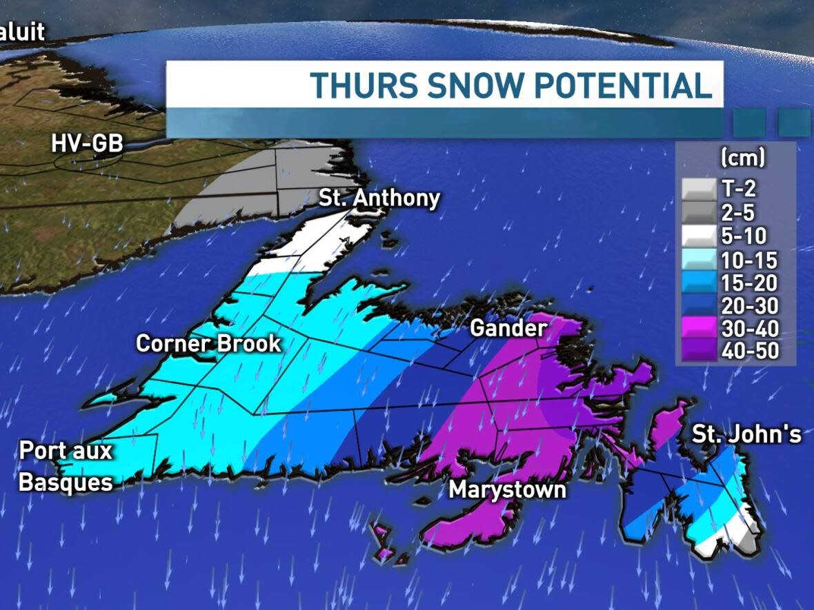 Newfoundland will see snow, ice pellets and rain over the course of the day Thursday. (Ashley Brauweiler/CBC - image credit)