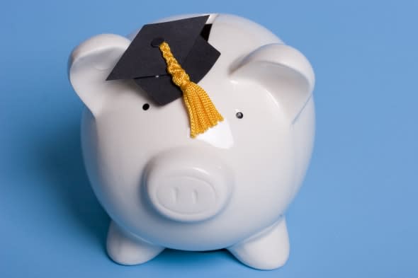 piggy bank with a graduation cap