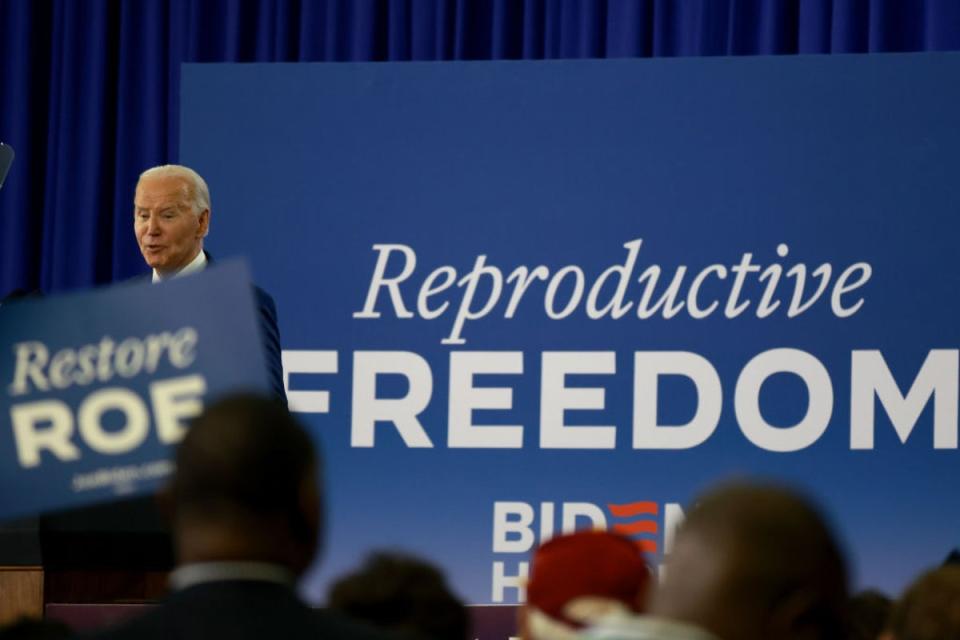 President Joe Biden, pictured in Tampa on 23 April. He traveled to campaign against GOP-led abortion restrictions alongside Democrats in the state (Getty Images)