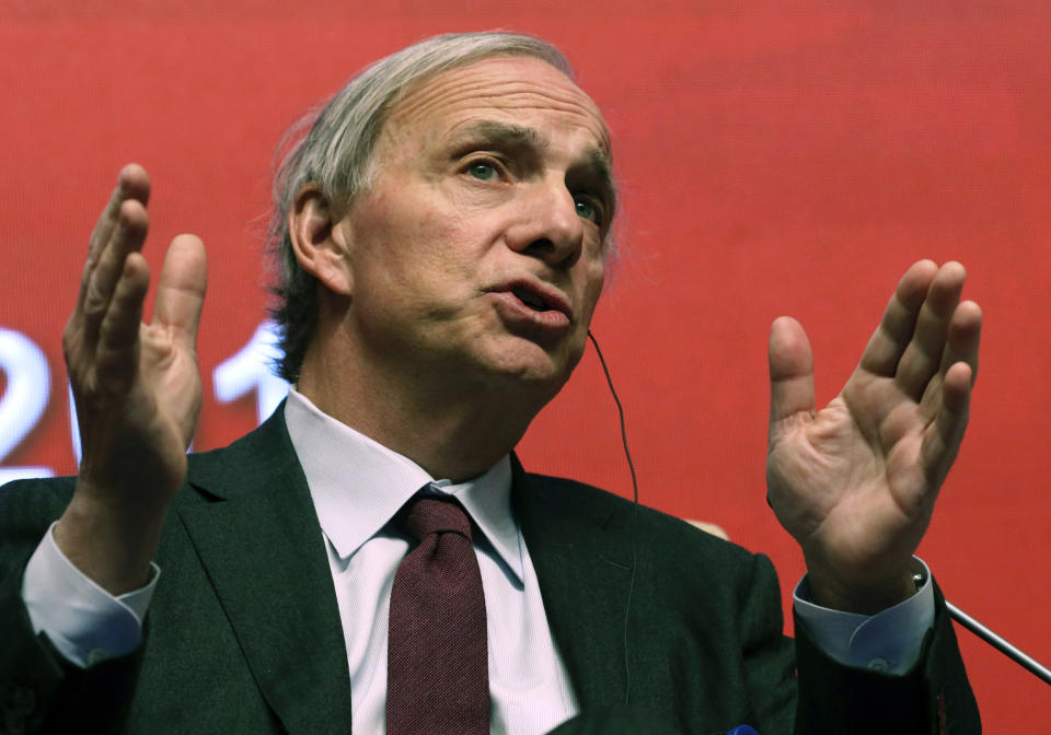 FILE - In this March 23, 2019 file photo, Bridgewater Associates Chairman Ray Dalio speaks during the Economic Summit held for the China Development Forum in Beijing, China. The donation by Dalio and his wife Barbara, of Greenwich, Conn., to the state of Connecticut is raising concerns about the transparency of the philanthropic gesture. So excited by the gift of $100 million for public education from the couple, Connecticut officials agreed to add $100 million in taxpayer money and create a nonprofit that won't be subject to the state's open records laws or ethics rules. Open government experts question how the public will know how their money is being spent. (AP Photo/Ng Han Guan, File)