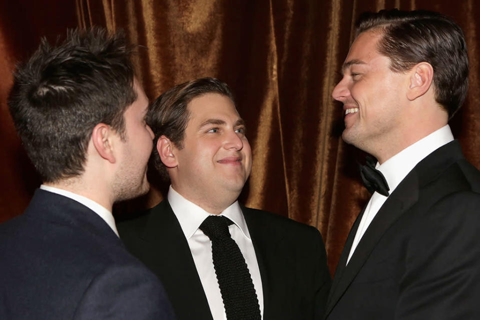 Jonah Hill and Leonardo DiCaprio attends the The Weinstein Company's 2013 Golden Globe Awards after party presented by Chopard, HP, Laura Mercier, Lexus, Marie Claire, and Yucaipa Films held at The Old Trader Vic's at The Beverly Hilton Hotel on January 13, 2013 in Beverly Hills, California.