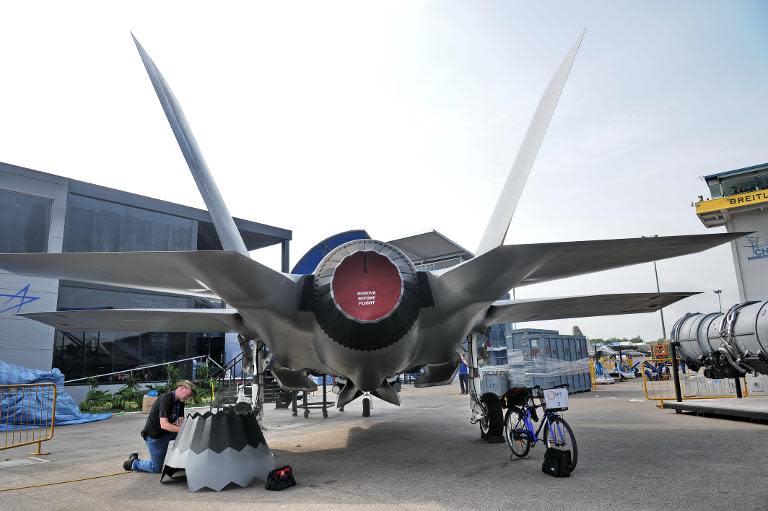 A replica of a Lockheed Martin fighter jet is pictured in Singapore, on February 9, 2014