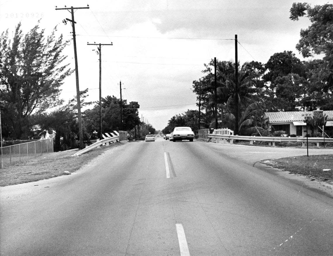 Coral Gables canal bridge at Ludlam Road in 1970.