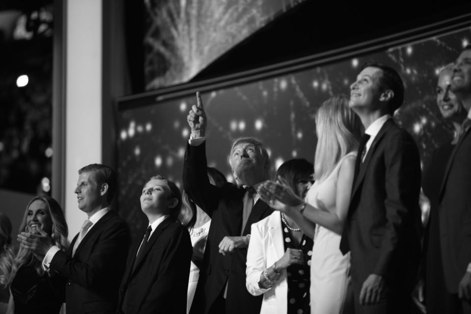 <p>Donald Trump and family celebrate after his acceptance speech at the RNC Convention in Cleveland, OH. on July 21, 2016. (Photo: Khue Bui for Yahoo News)</p>