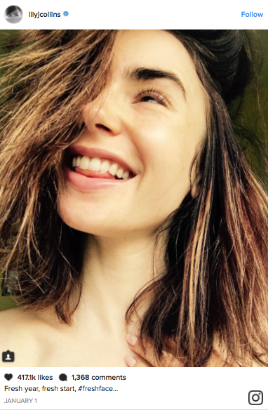 Lily Collins's Makeup-Free Selfie Is Seriously Stunning