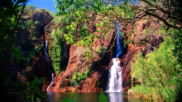 The water fall at Wangi Falls in Litchfield National Park in its picturesque glory.  