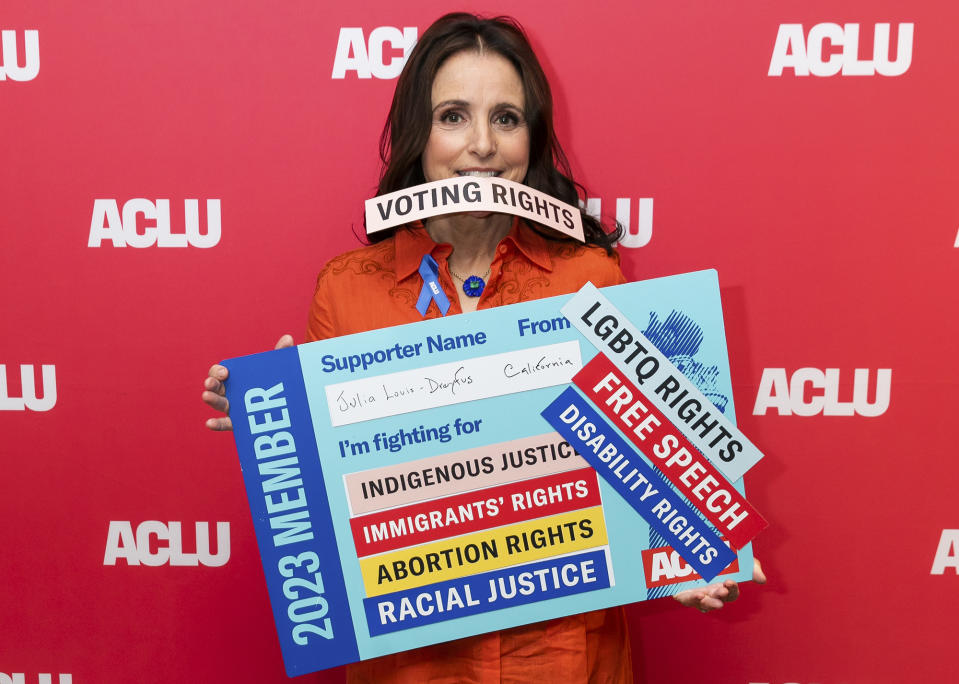 <p>With a little help from the ACLU, <a href="https://people.com/tag/julia-louis-dreyfus/" rel="nofollow noopener" target="_blank" data-ylk="slk:Julia Louis-Dreyfus;elm:context_link;itc:0;sec:content-canvas" class="link ">Julia Louis-Dreyfus</a> shows she's got a lot to fight for at the IndieWire Sundance Studio on Jan. 22 in Park City, Utah.</p>