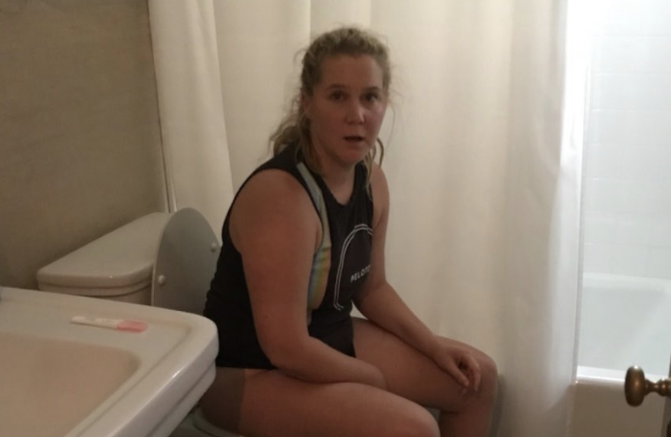 Amy Schumer reveals she found out she was pregnant in Jessica Seinfeld's bathroom. (Photo: Instagram)