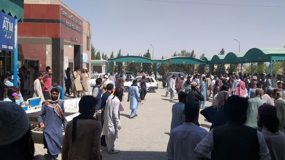 People gather outside the Mastung hospital, following the deadly attack, on September 29, 2023. - Shaheed Nawab Ghous Bakhsh Raisani Memorial Hospital Mastung/Handout/Reuters