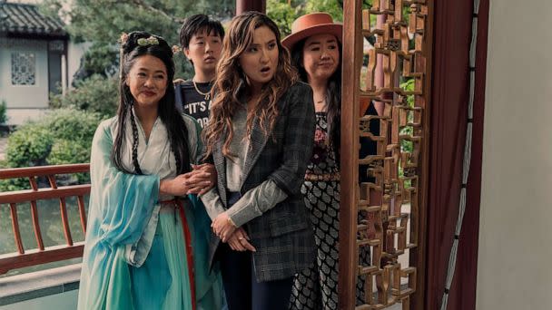 PHOTO: Stephanie Hsu as Kat, Sabrina Wu as Deadeye, Ashley Park as Audrey, and Sherry Cola as Lolo in 'Joy Ride.' (Ed Araquel/Lionsgate)